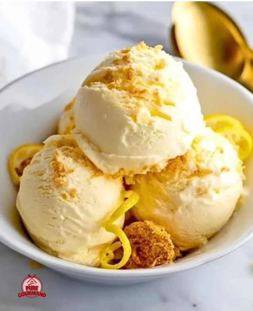 Bowl of Ninja Creami lemon cheesecake protein ice cream topped with lemon zest