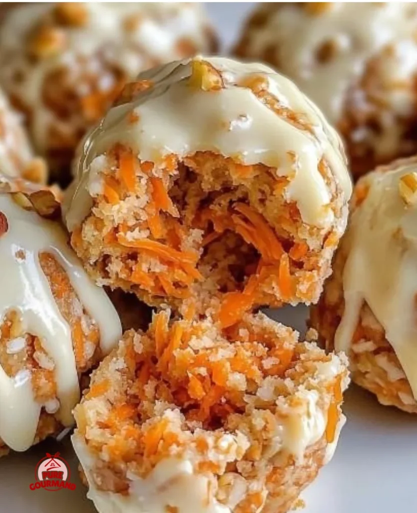 No bake carrot cake bites made with oats, carrots, and spices for a healthy dessert.