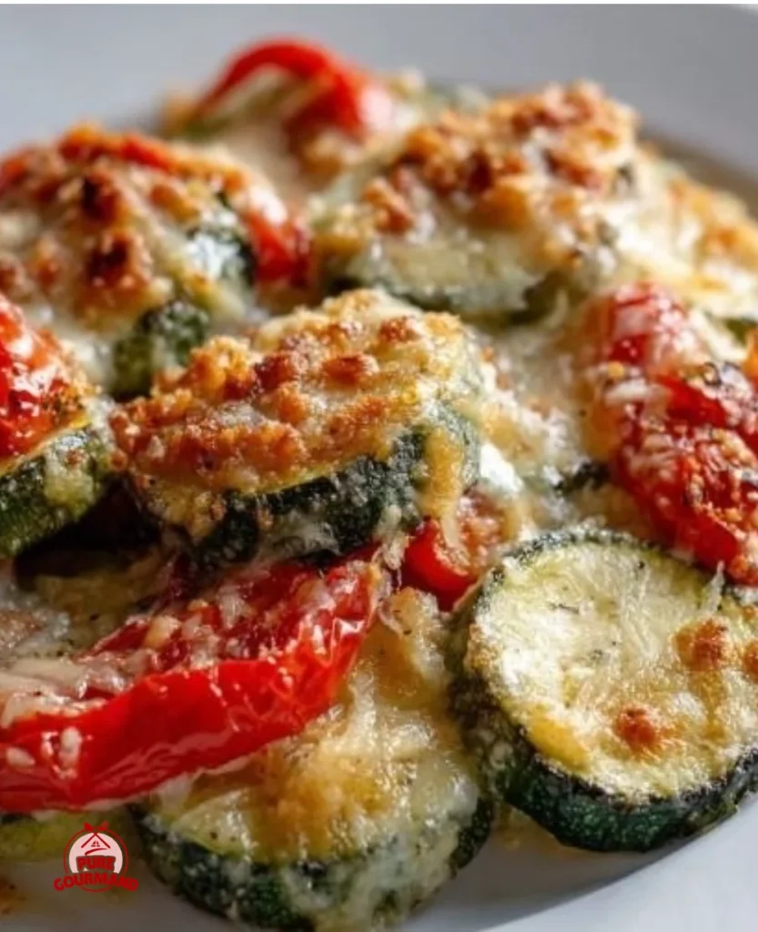 Delicious Parmesan Tomato Zucchini Bake, a cozy weeknight meal.