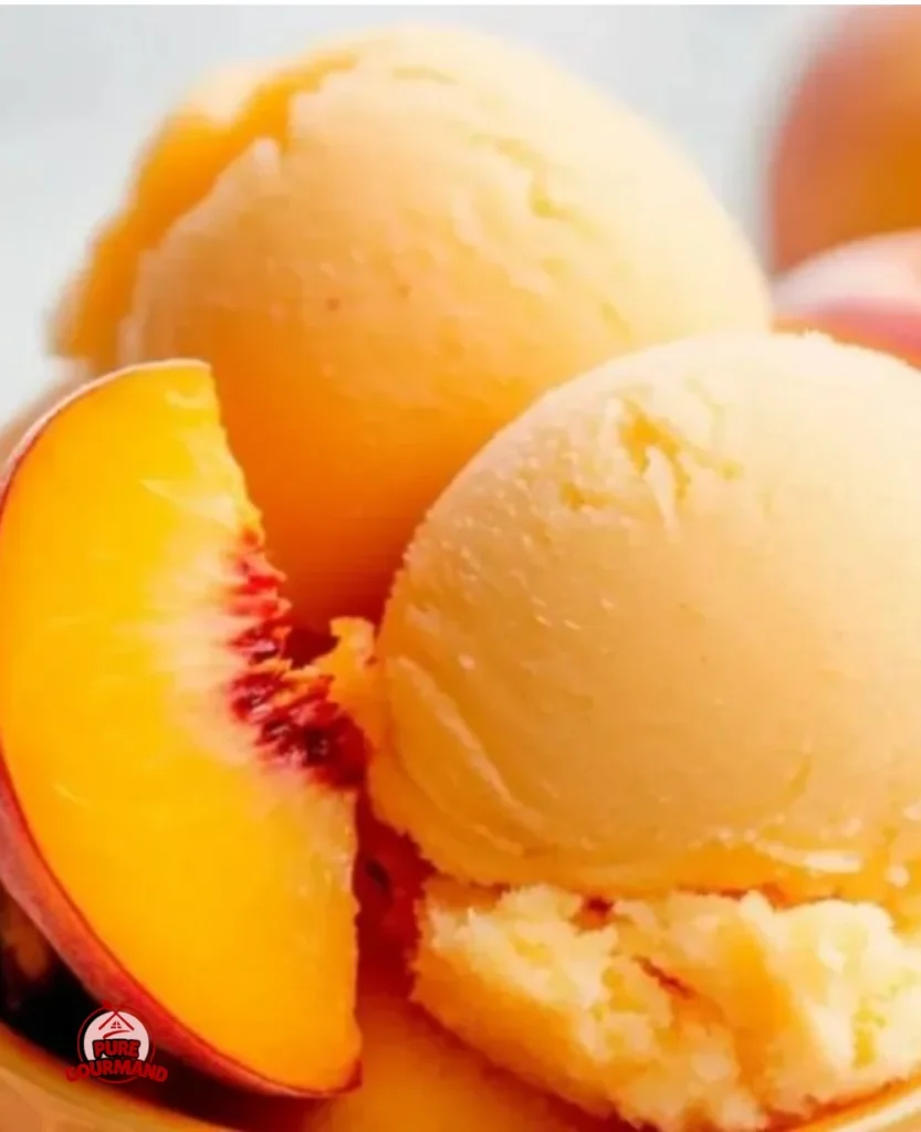 Refreshing summer sorbet in a bowl, highlighting peach flavors and sunny vibes.