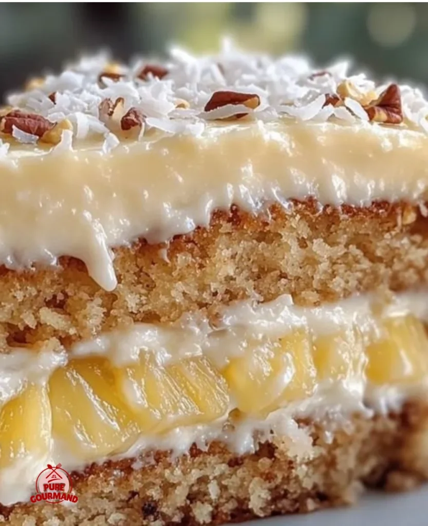 Pineapple Coconut God Bless America Cake with vibrant decorations and tropical toppings