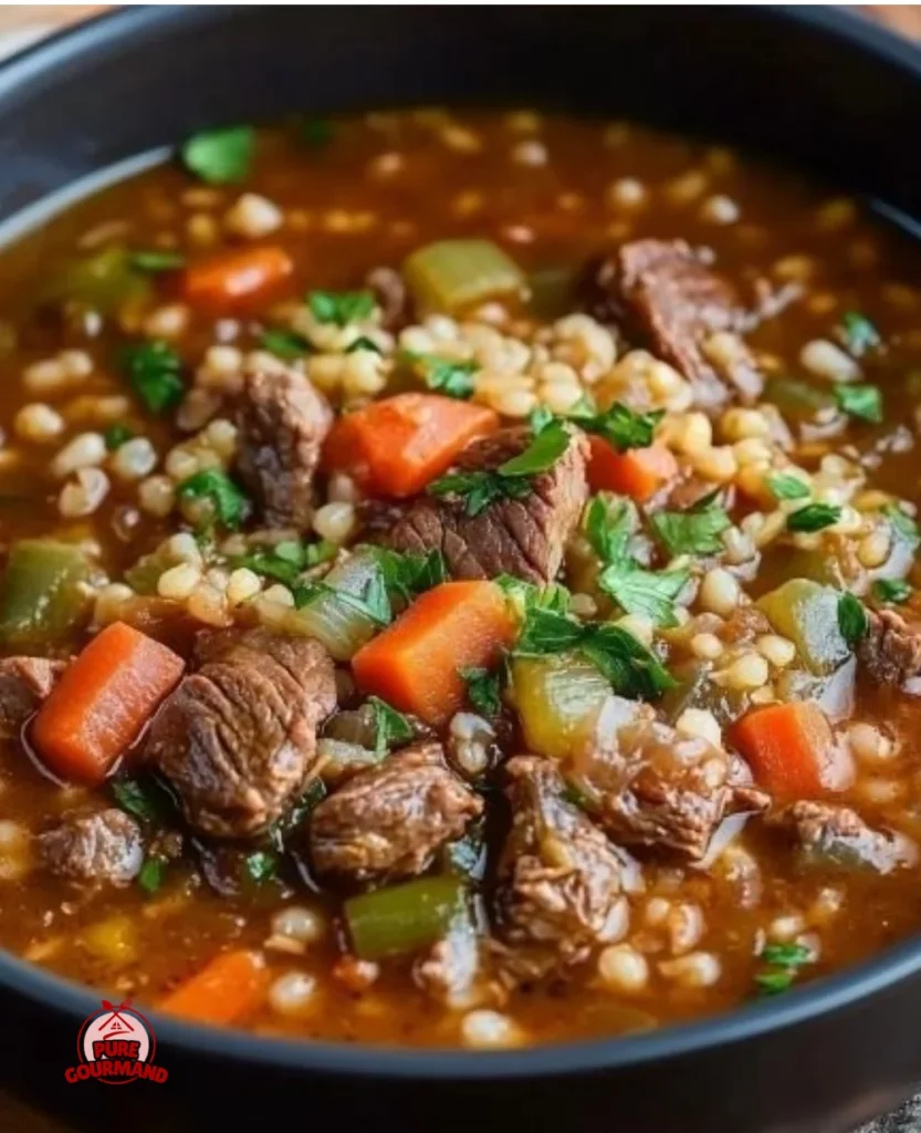 Delicious bowl of Pioneer Woman Beef Barley Soup, perfect for cold weather.
