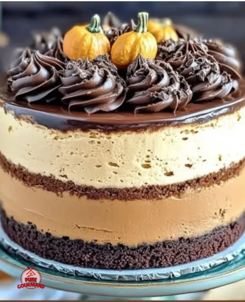 Delicious Pumpkin Chocolate Mousse Cake with a rich chocolate layer