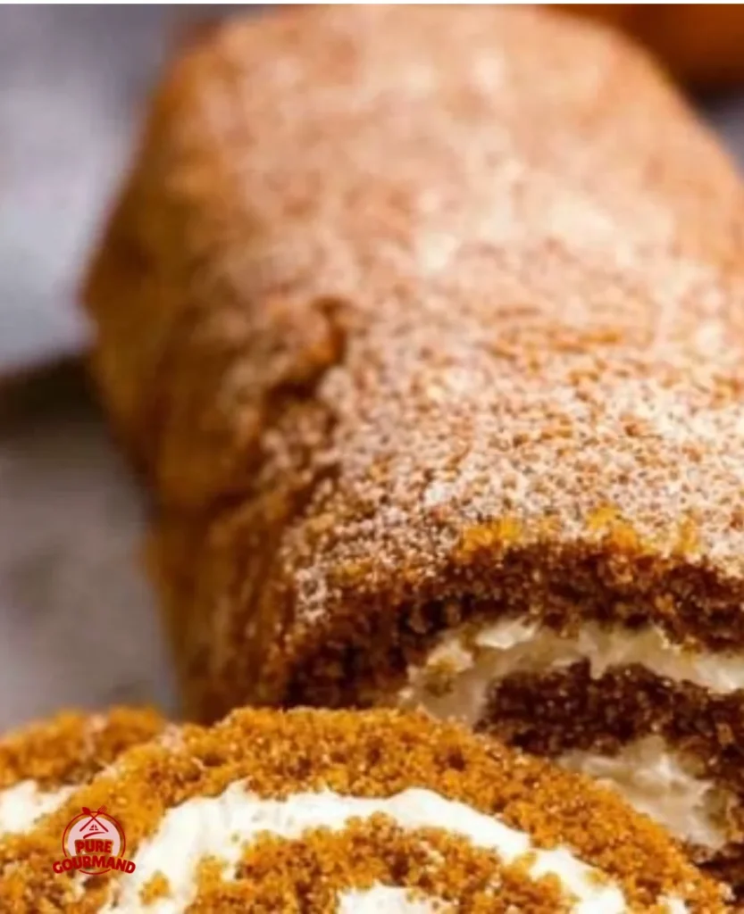 Delicious homemade pumpkin roll with cream cheese filling.