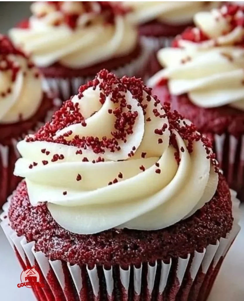 Delicious homemade red velvet cupcakes with cream cheese frosting.