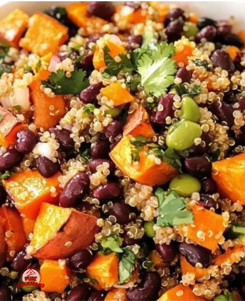 Roasted Sweet Potato Black Bean Quinoa Salad served in a bowl