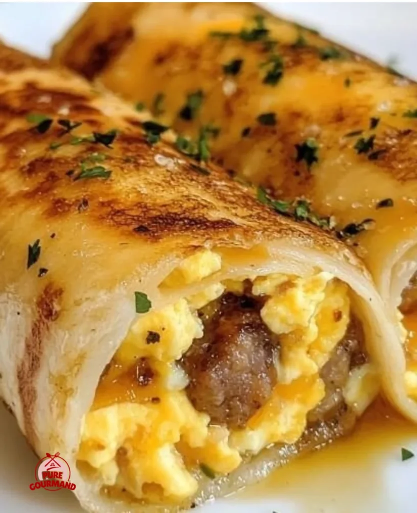 Delicious sausage egg and cheese breakfast roll-ups on a plate