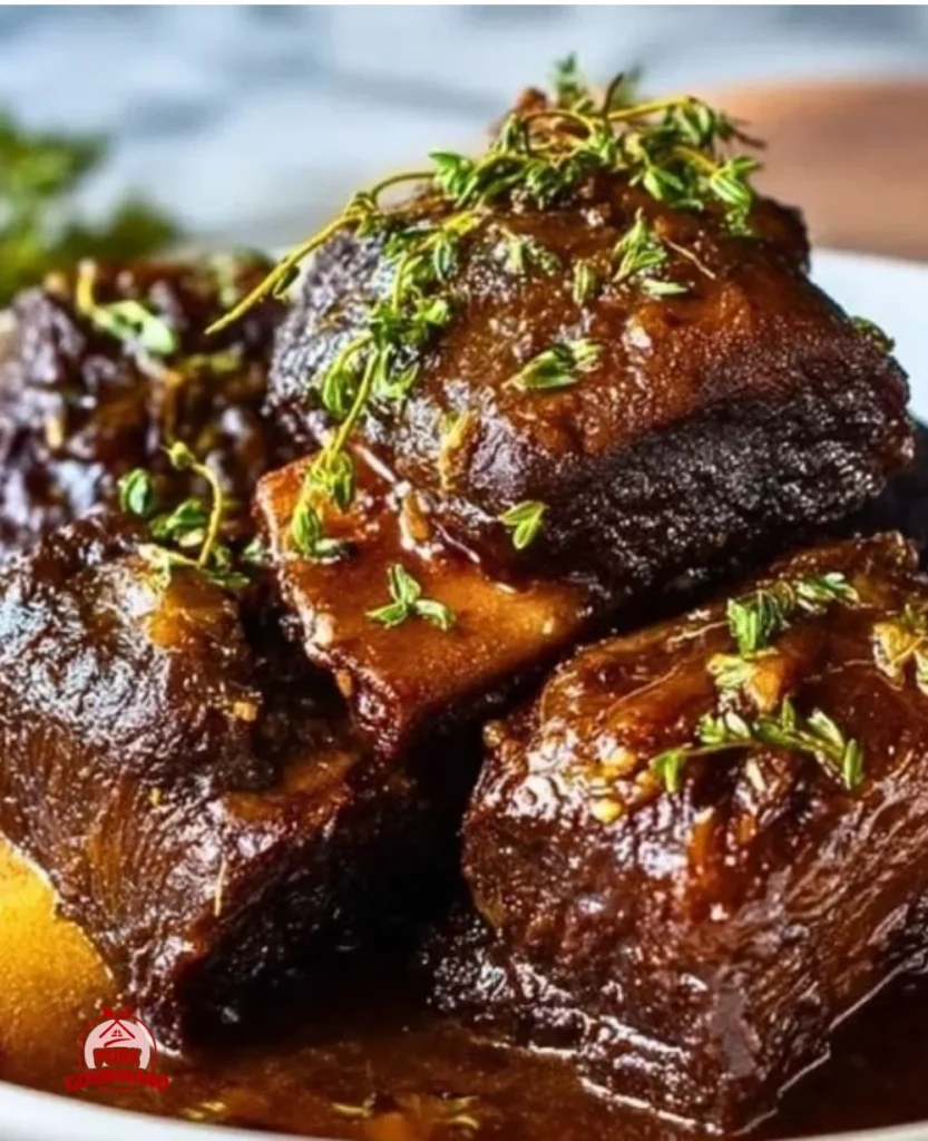 Slow-cooked beef short ribs served with vegetables and gravy