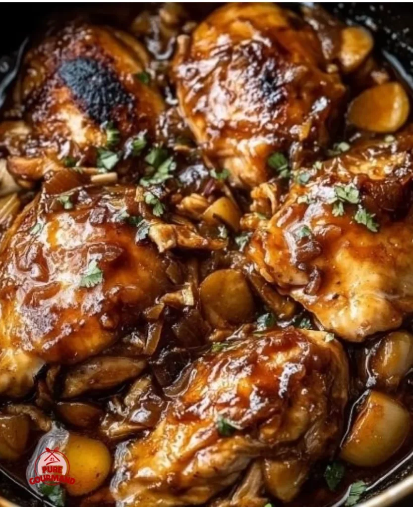 Delicious slow cooker honey garlic chicken recipe with golden sauce