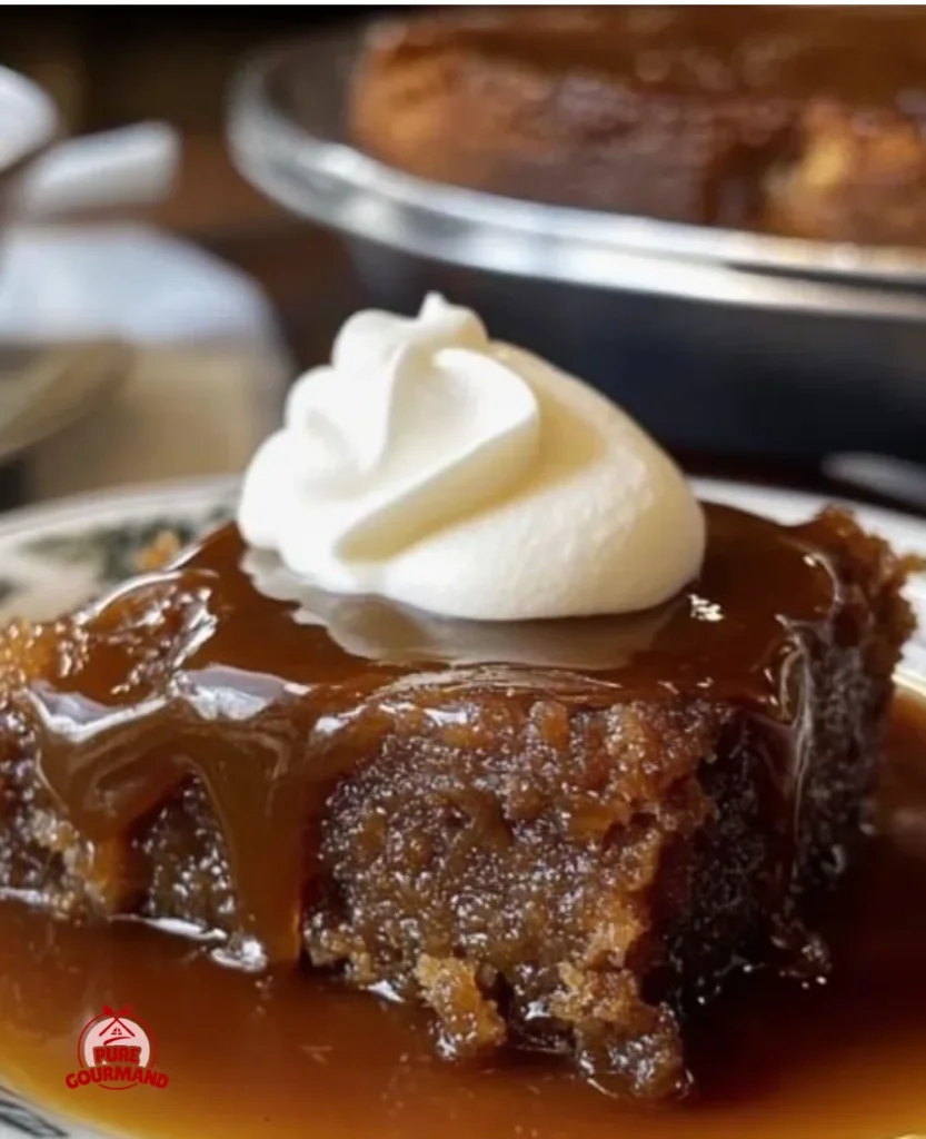 Delicious sticky toffee pudding served warm with a drizzle of toffee sauce