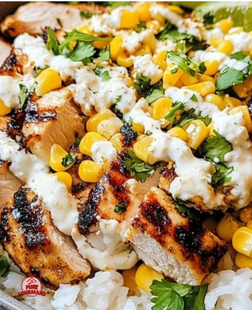 Delicious Street Corn Chicken Rice Bowl with fresh ingredients