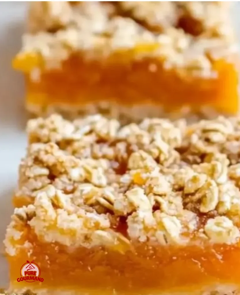 Delicious sun-kissed apricot oatmeal bars on a wooden table, ready to enjoy.