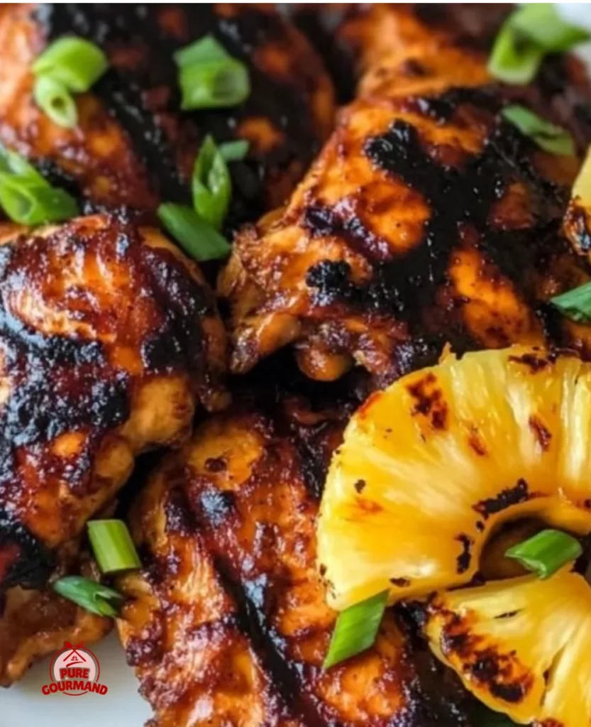 Delicious grilled pineapple chicken on the barbecue grill
