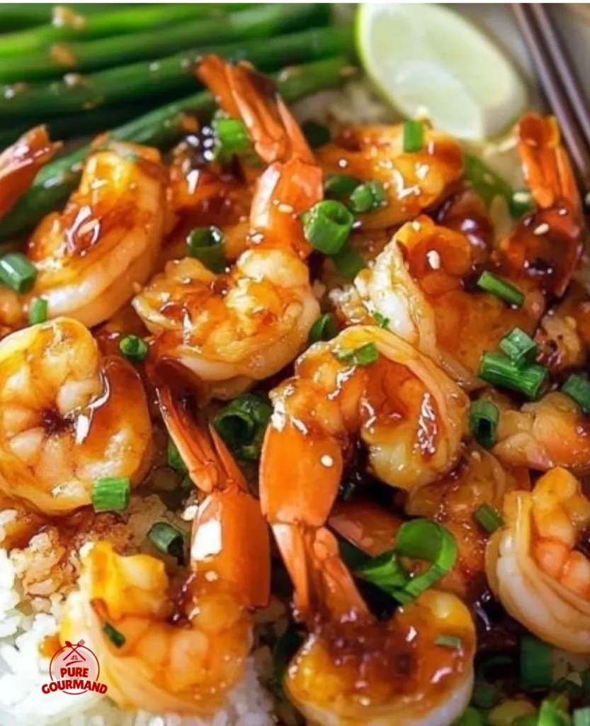 Sweet Chili Shrimp with Asparagus dish served on a plate