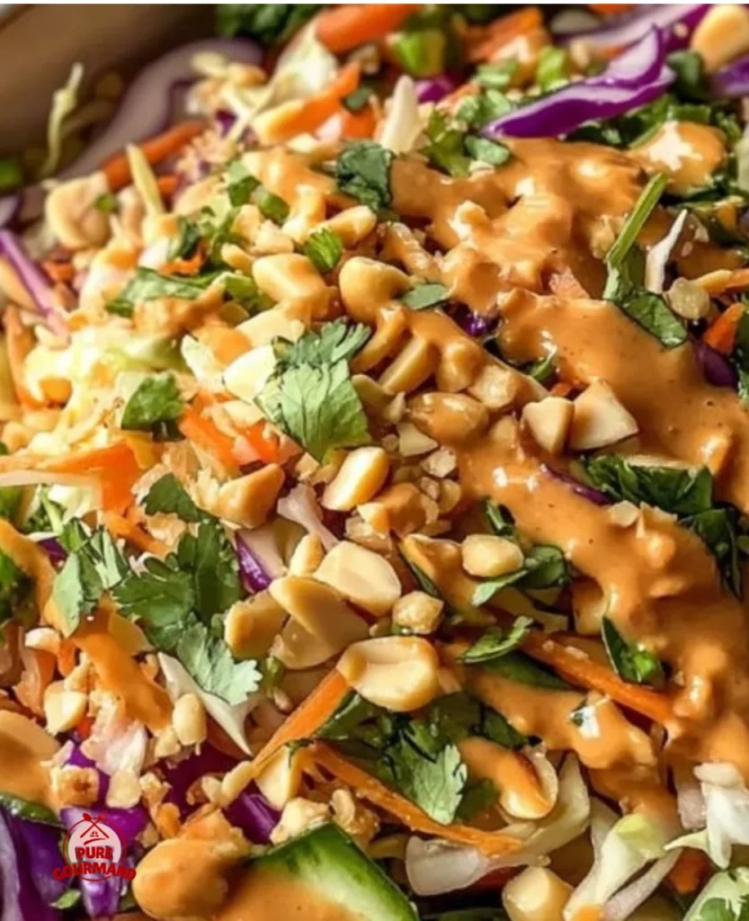Colorful Thai Crunch Salad with fresh vegetables and sesame dressing