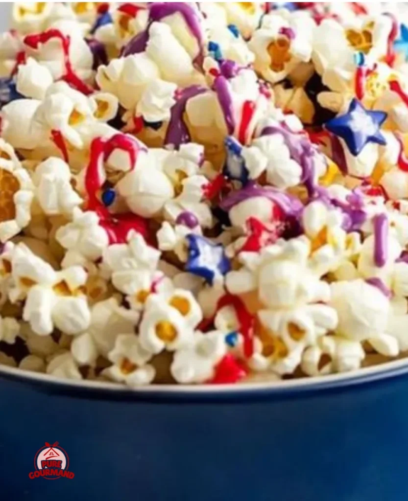 Delicious red, white, and blue popcorn for festive celebrations.