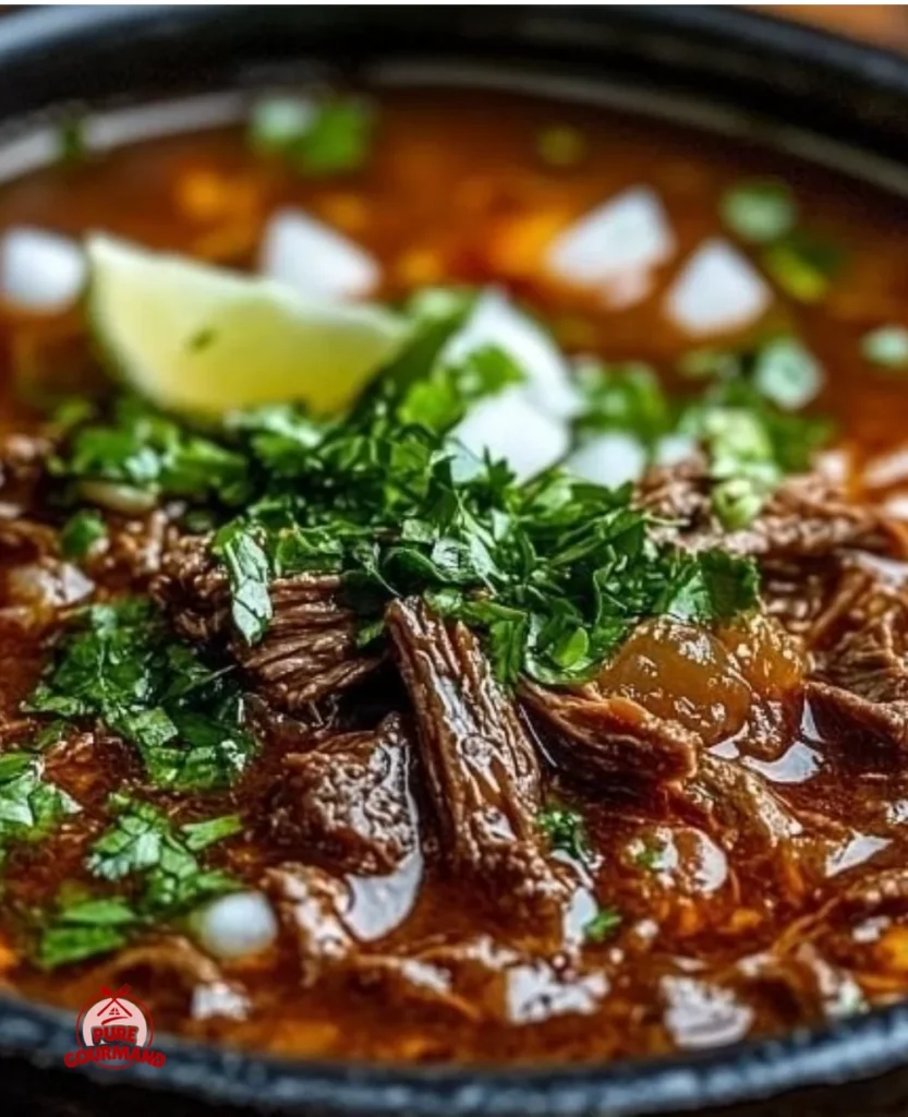 Delicious traditional Mexican Birria dish served in a bowl