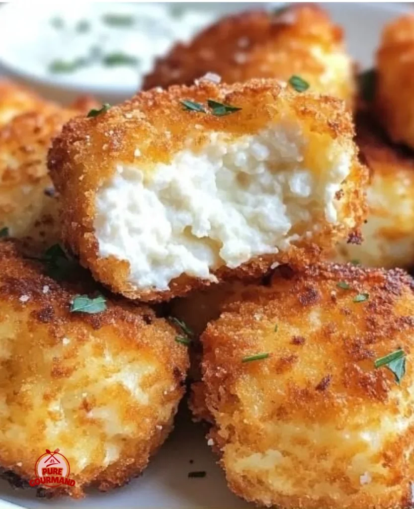 Crispy two-ingredient cottage cheese tots served on a plate