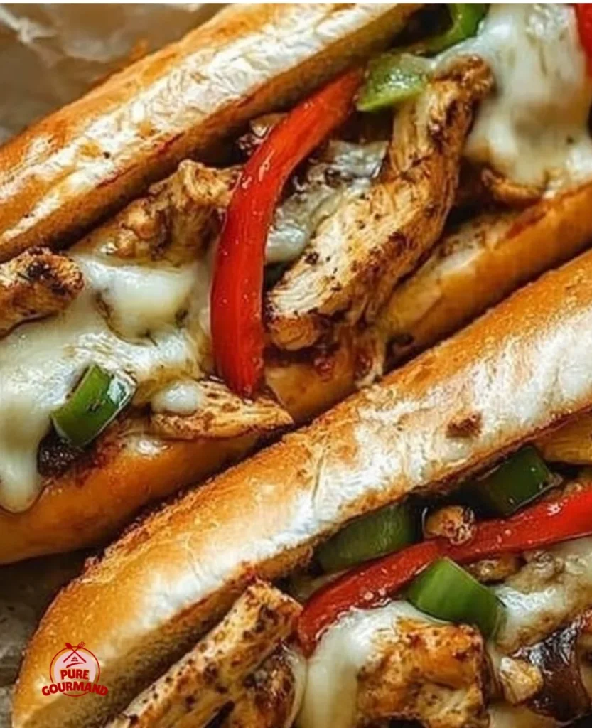 Delicious Chicken Philly Cheese Steaks served with peppers and cheese