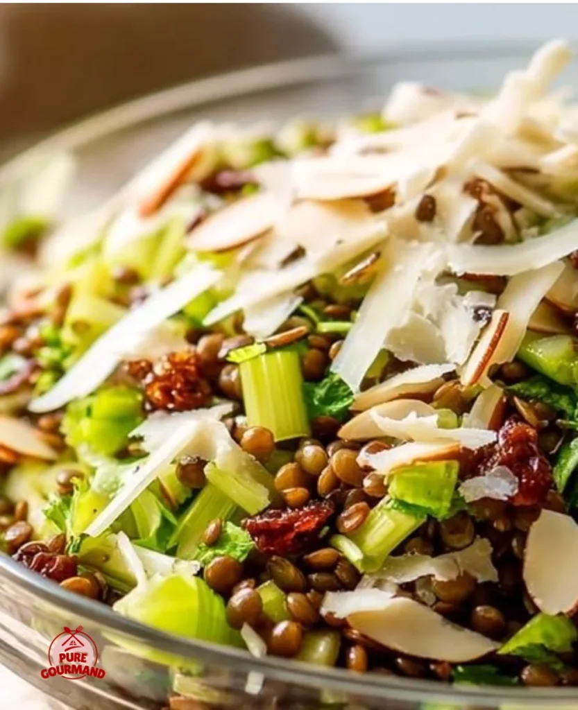 Healthy 30-minute celery lentil salad with fresh vegetables and spices