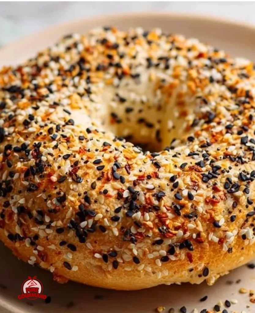 Freshly baked 5-ingredient Greek yogurt bagels on a wooden board