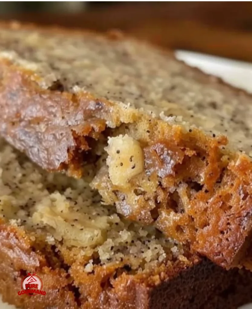 Deliciously baked banana bread loaf on a wooden table