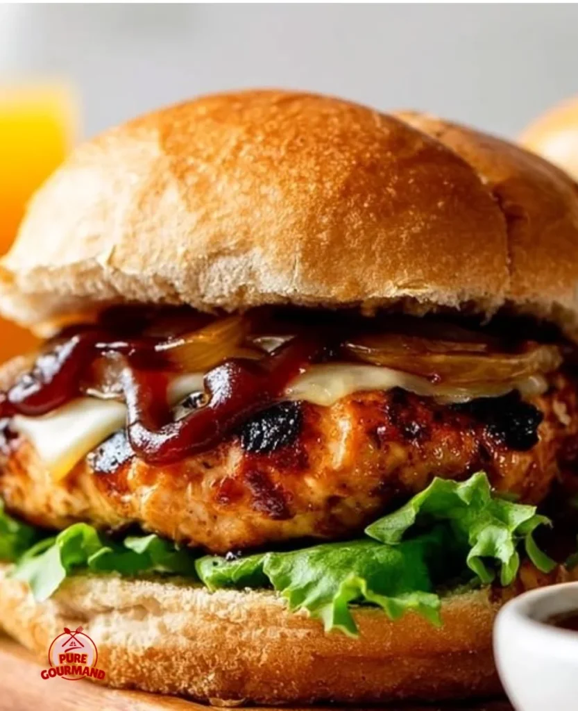 Juicy BBQ chicken burgers topped with fresh ingredients and served on a bun