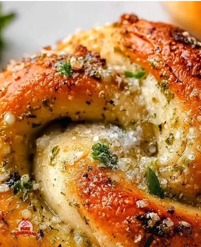 Delicious homemade garlic knots fresh out of the oven, garnished with parsley.