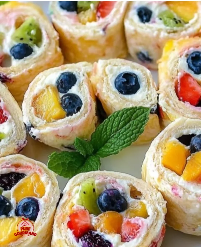 Delicious cheesecake fruit salad roll ups with fresh fruits