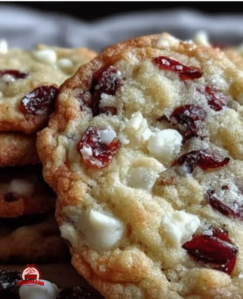 Chewy white chocolate cranberry cookies on a plate, ready to enjoy