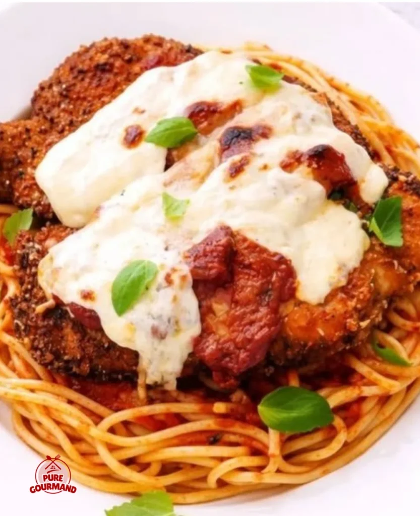 Delicious Chicken Parmesan with marinara sauce and melted cheese on a plate