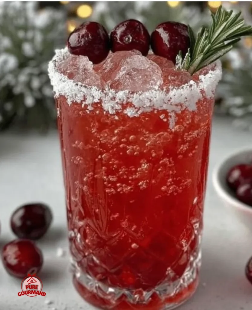 Delicious Christmas Cherry Fizz mocktail served in festive glassware.