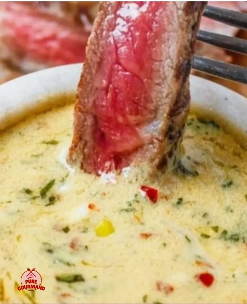 Cowboy Butter Dipping Sauce served with fresh vegetables and bread.