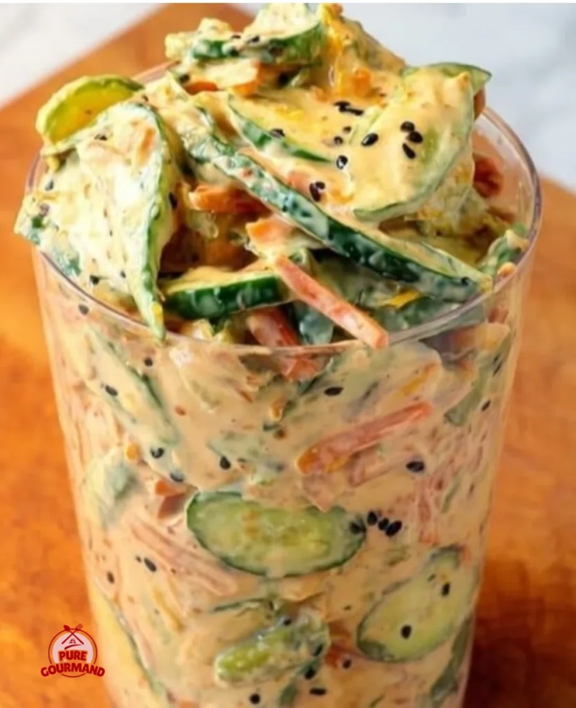 Creamy Asian cucumber salad bowl with vibrant veggies and creamy dressing