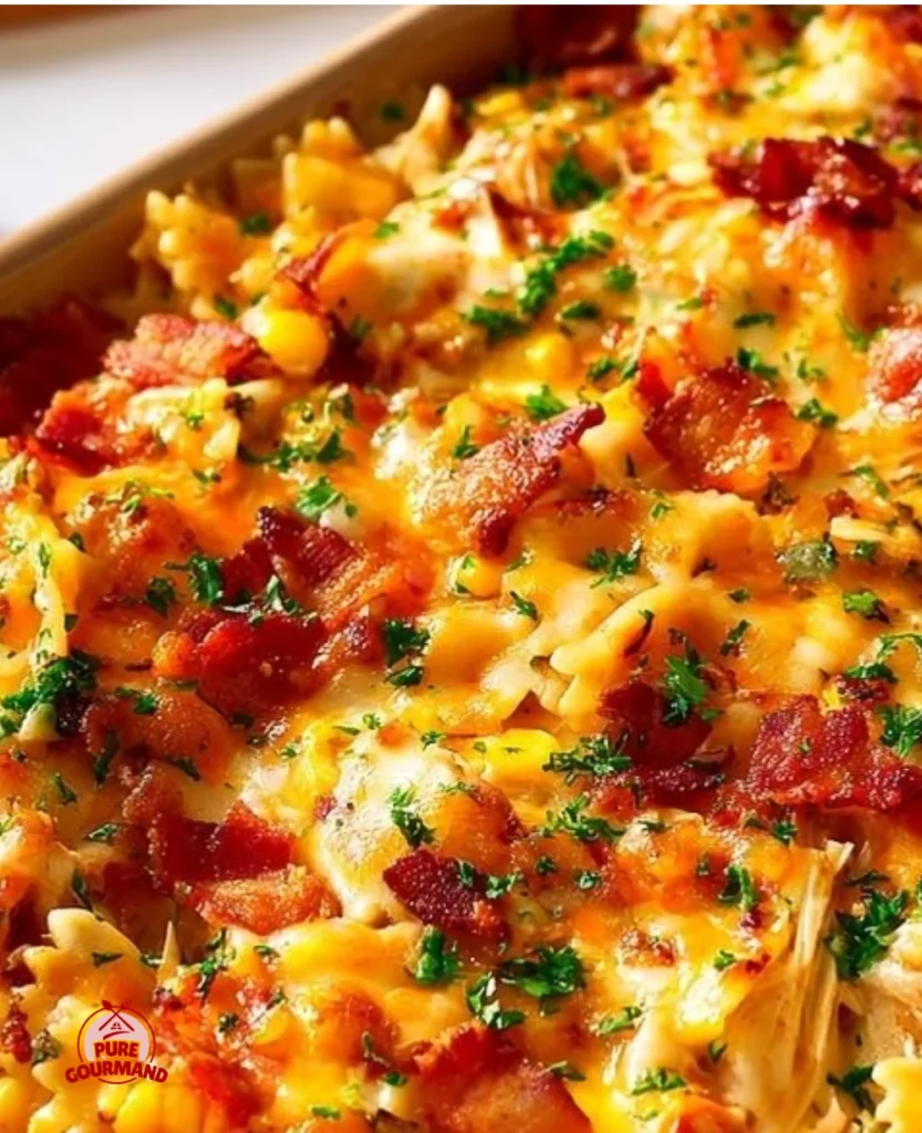 Creamy BBQ Ranch Chicken Casserole with tender chicken and BBQ sauce