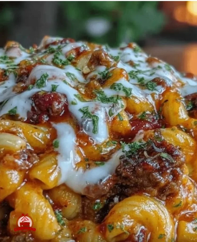 Creamy crockpot ground beef chili mac served in a bowl