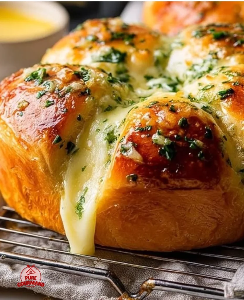 Deliciously creamy Korean cream cheese garlic bread with golden crust