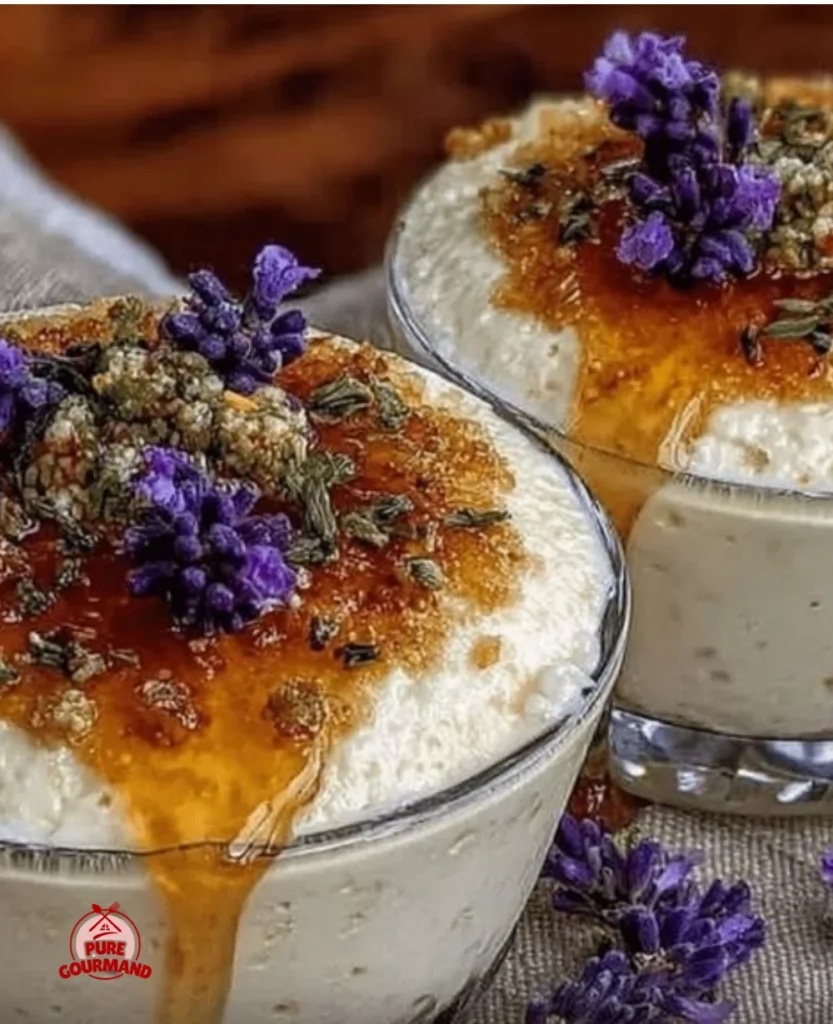 Delicious creamy lavender honey panna cotta served in elegant dishes