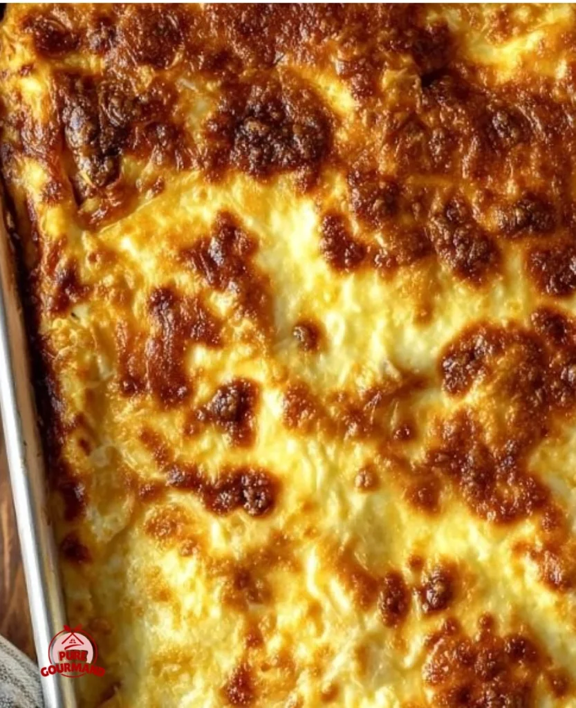 Delicious creamy pastitsio, a classic Greek lasagna with layers of pasta and rich sauce.