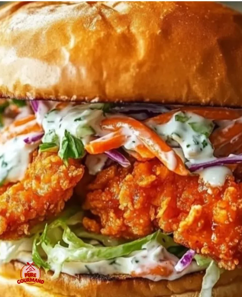 Crispy Buffalo Chicken Sandwich with lettuce and ranch dressing