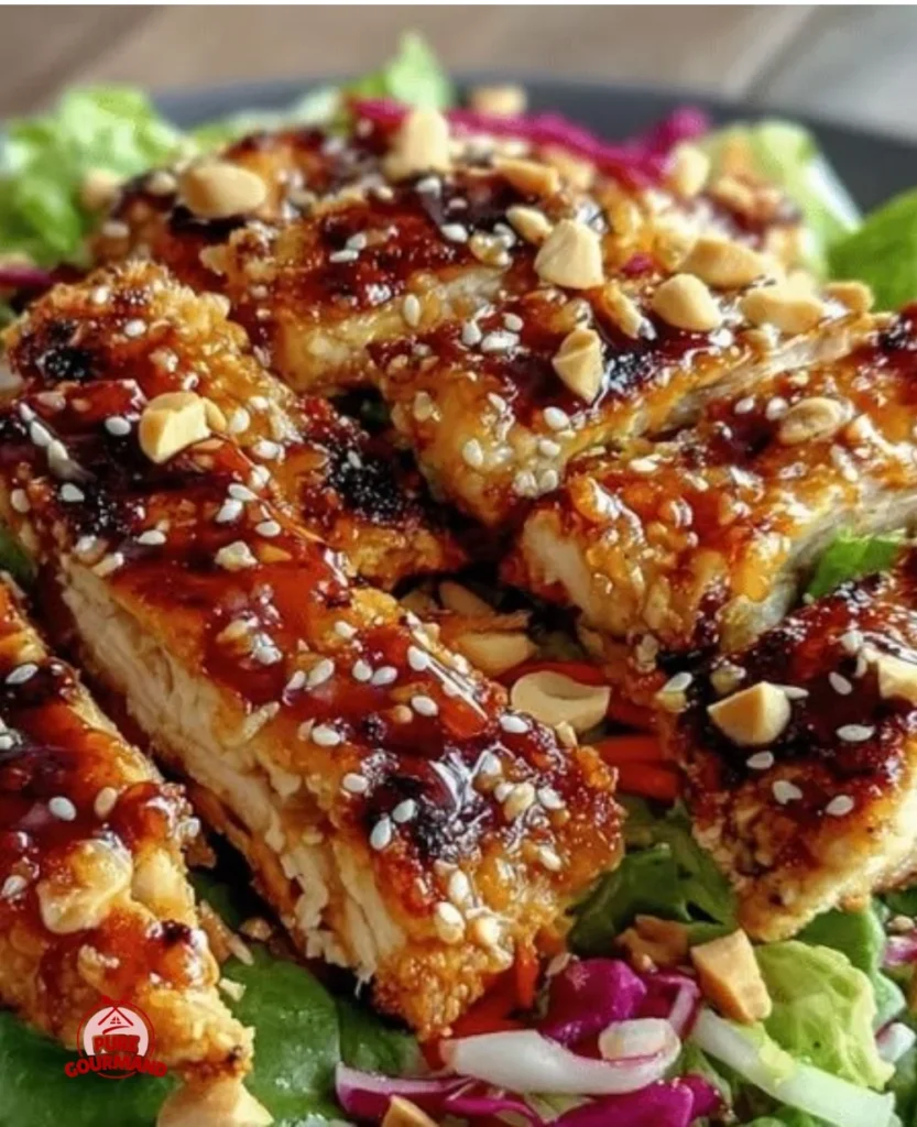Crunchy Asian Chicken Salad with Sesame Ginger Dressing served in a bowl