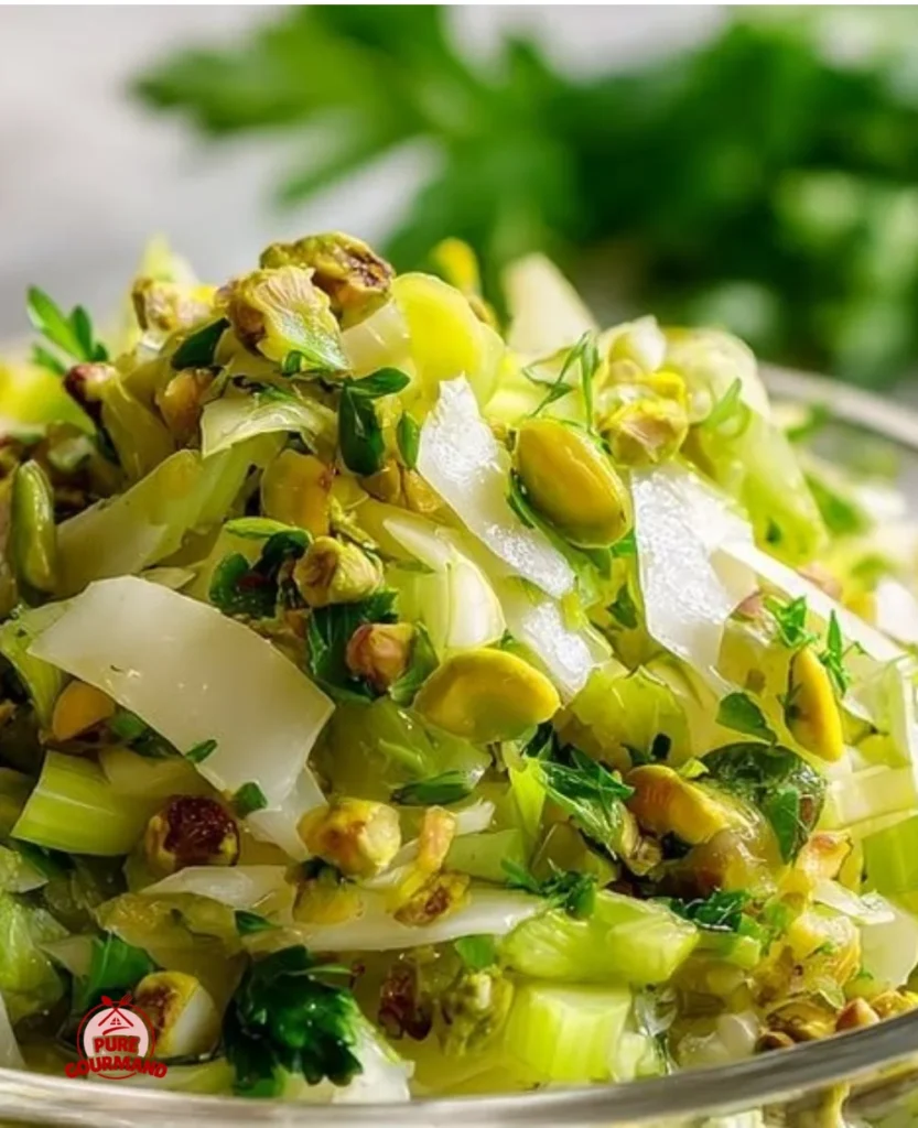 Crunchy Italian celery and olive salad served in a bowl with fresh ingredients.