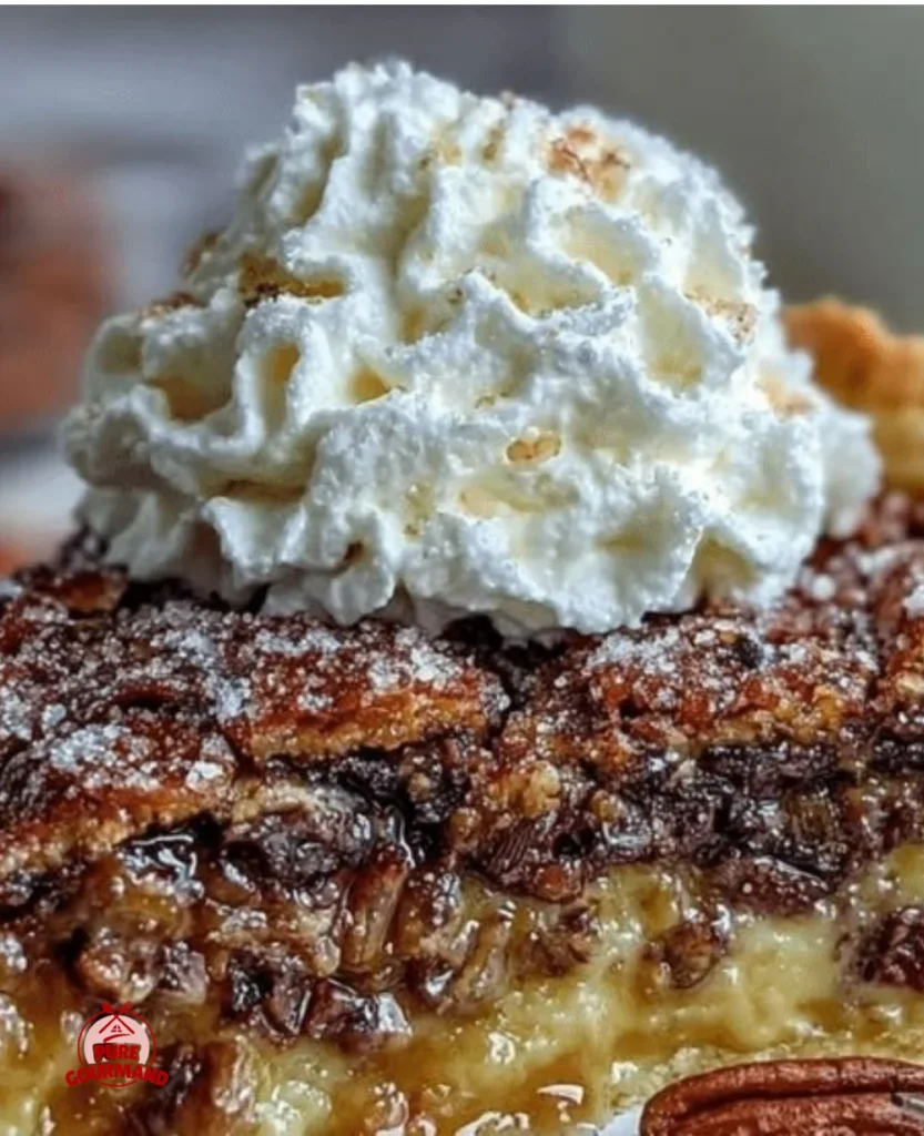 Delicious Kentucky Derby Pie topped with bourbon whipped cream