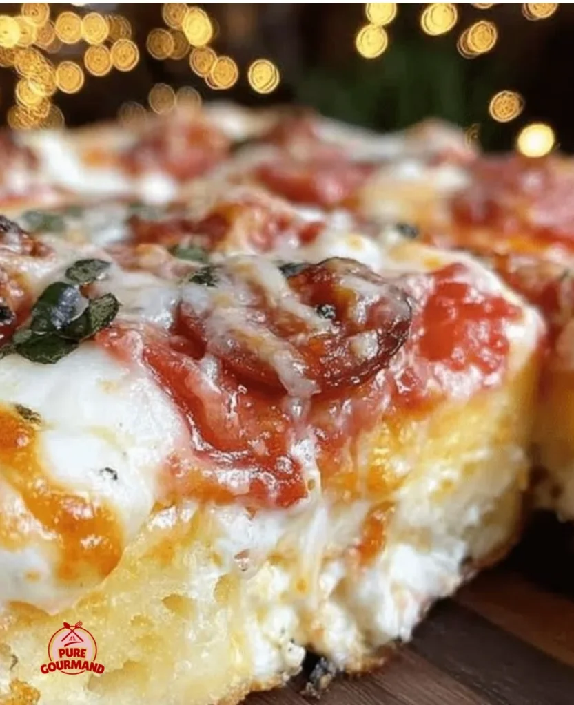 Delicious Detroit Style Pizza with crispy edges and gooey cheese served fresh