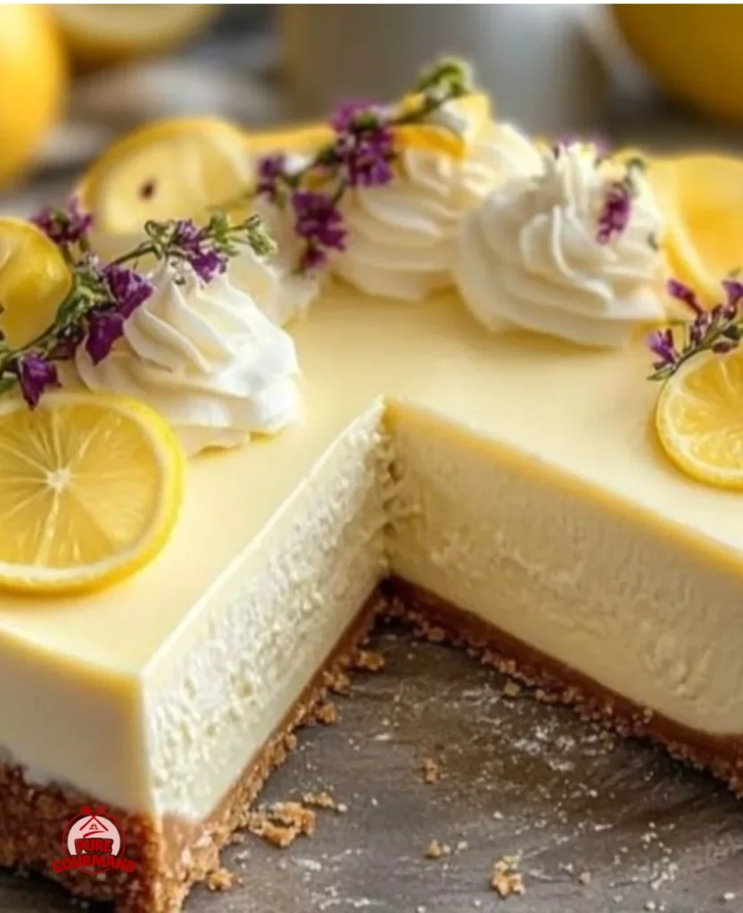 Easy no-bake lemon cheesecake topped with zest and lemon slices
