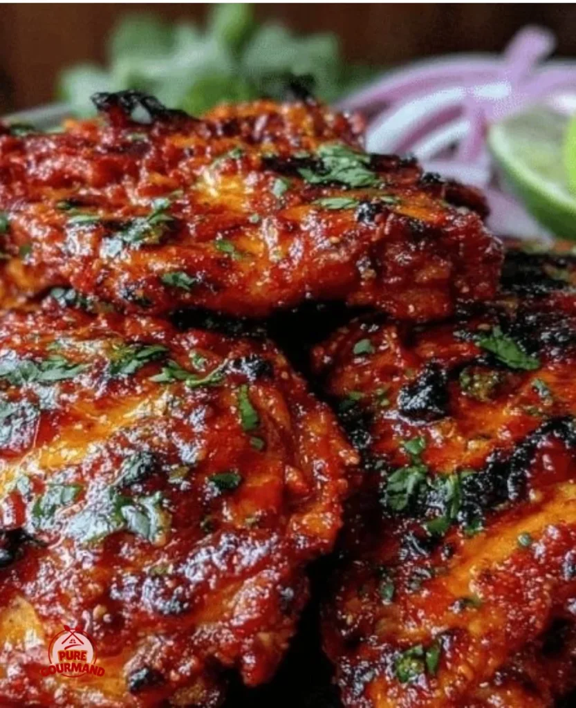 Deliciously spiced tandoori chicken grilled to perfection in a cozy kitchen.