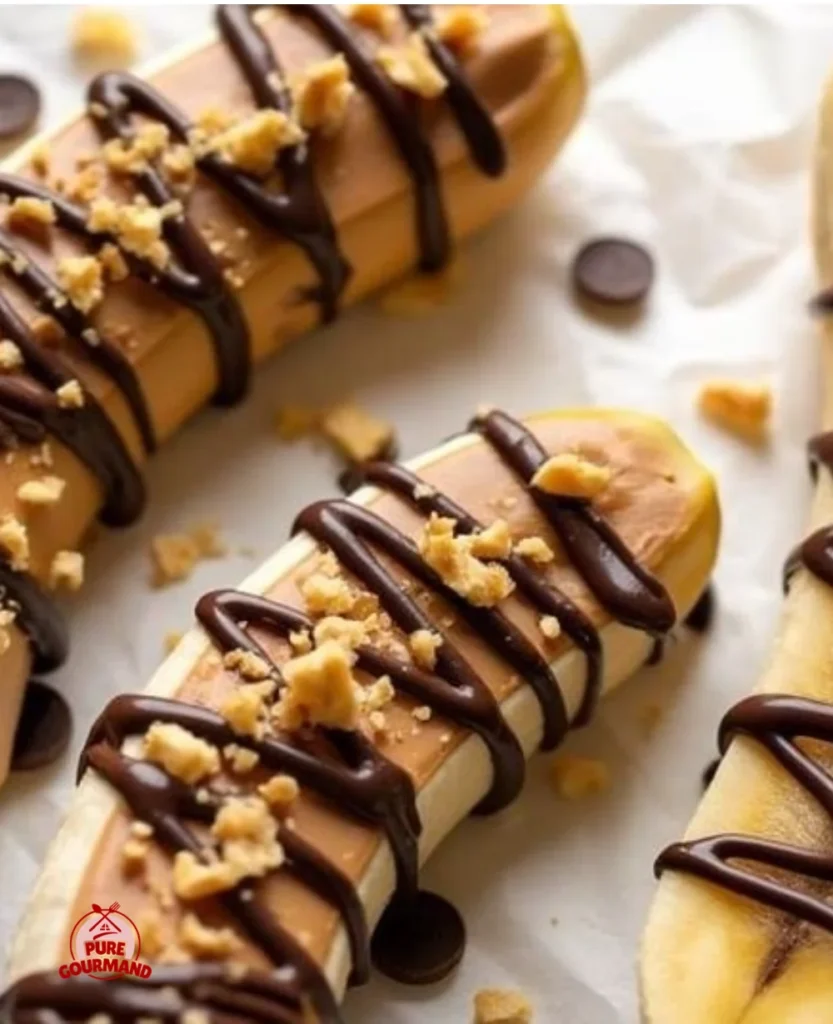 Delicious homemade Frozen Banana Snickers with chocolate and nuts
