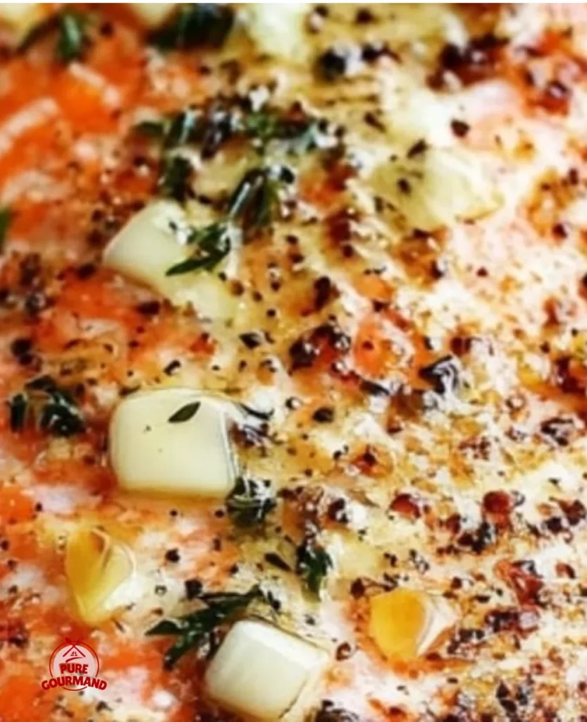 Delicious Garlic Butter Salmon served with fresh herbs and lemon.