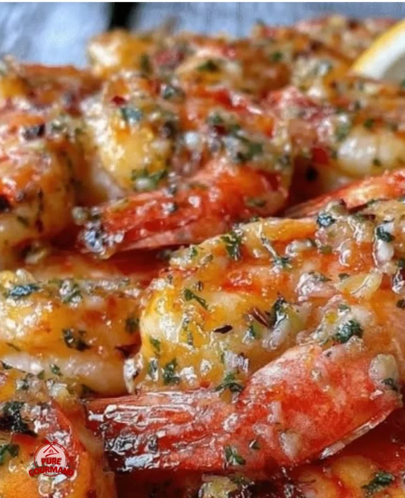 Delicious grilled shrimp skewers garnished with fresh herbs