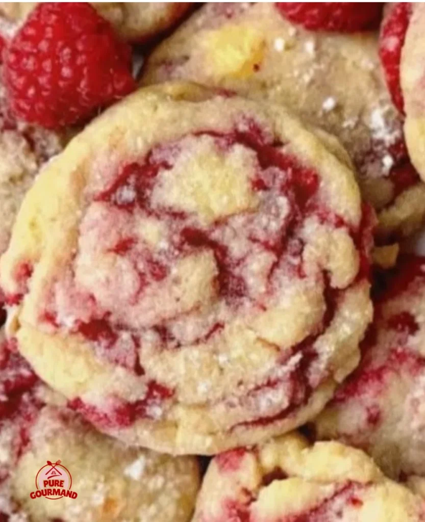 Plate of freshly baked Lemon Raspberry Cookies with vibrant colors